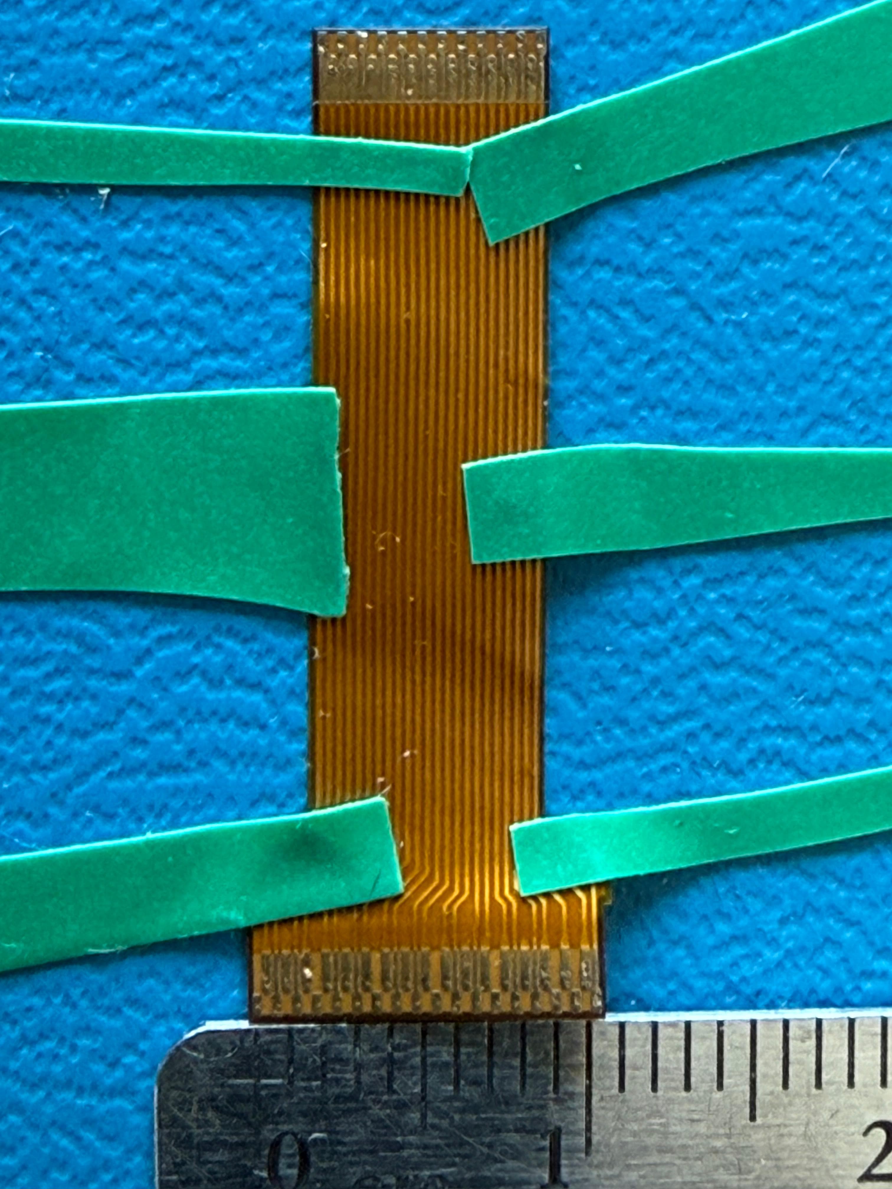 Detail of the routed copper traces along the flexible PCB