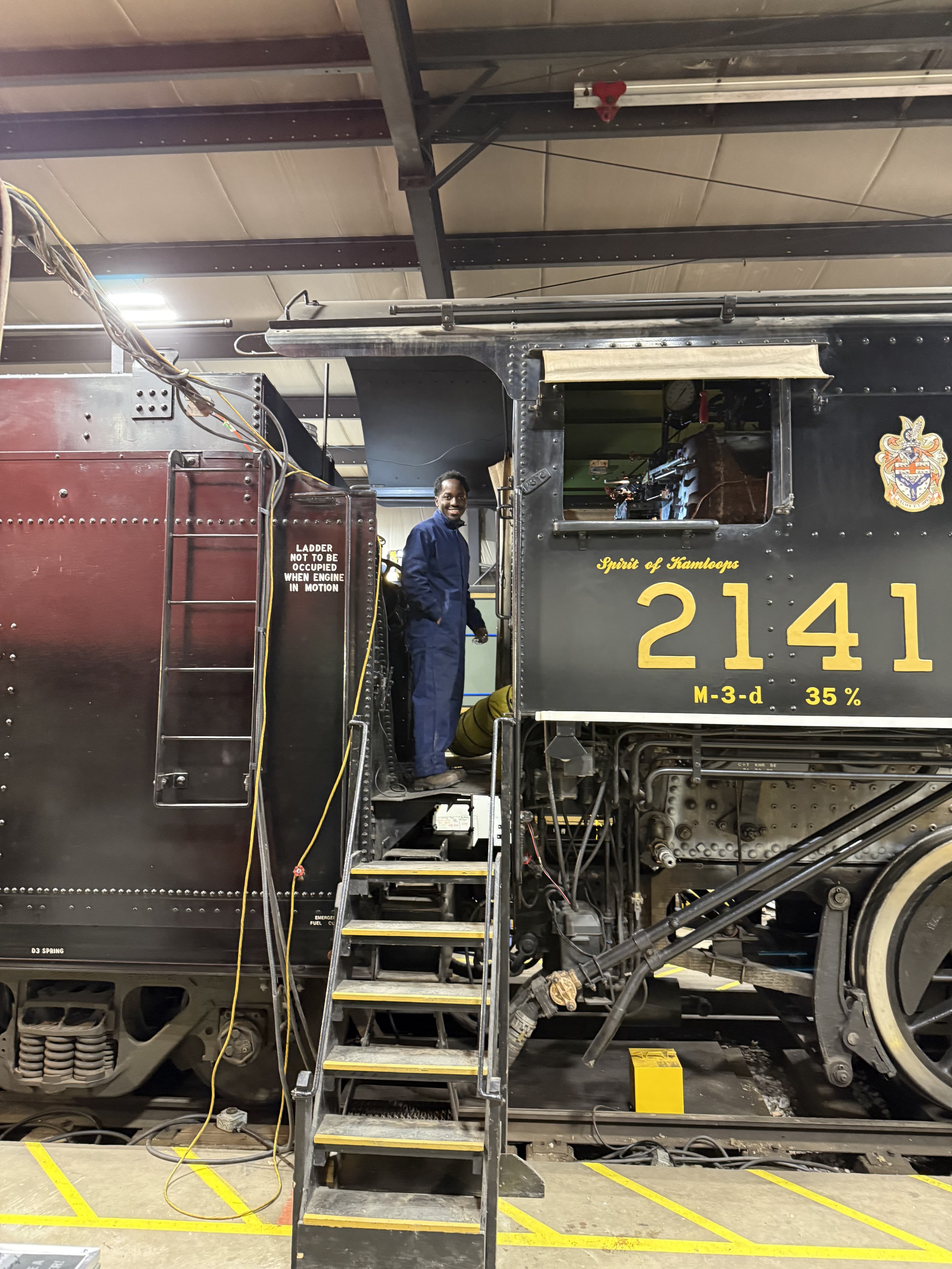 On the Spirit of Kamloops locomotive during inspection
